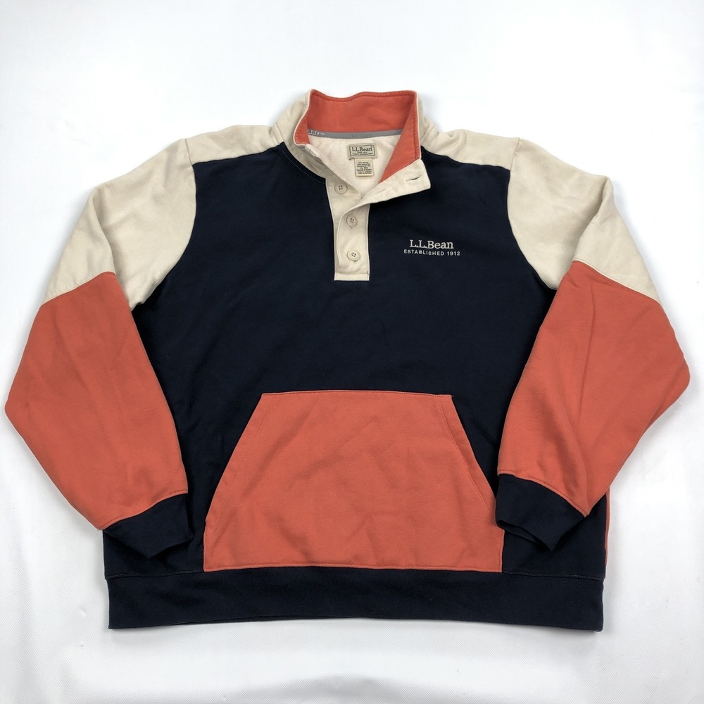 L.L. Bean Men's XL Sweatshirt Quarter Button Colorblock Pullover Sweater